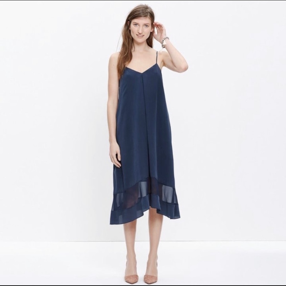 MADEWELL SILK SHEER-STRIPE CAMI DRESS C6262